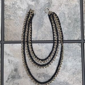 3-Strand Gold Chain and Black Fabric Necklace